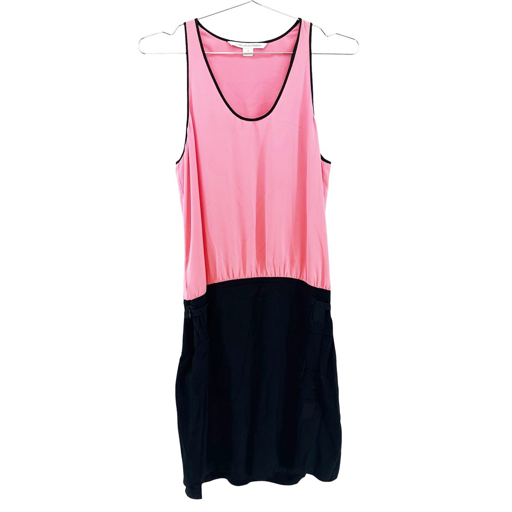 DVF Silk Blend Color Block Mini Tank Dress • 2 • pink black • edgy indie chic